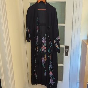 Floral Black Lounge Robe
